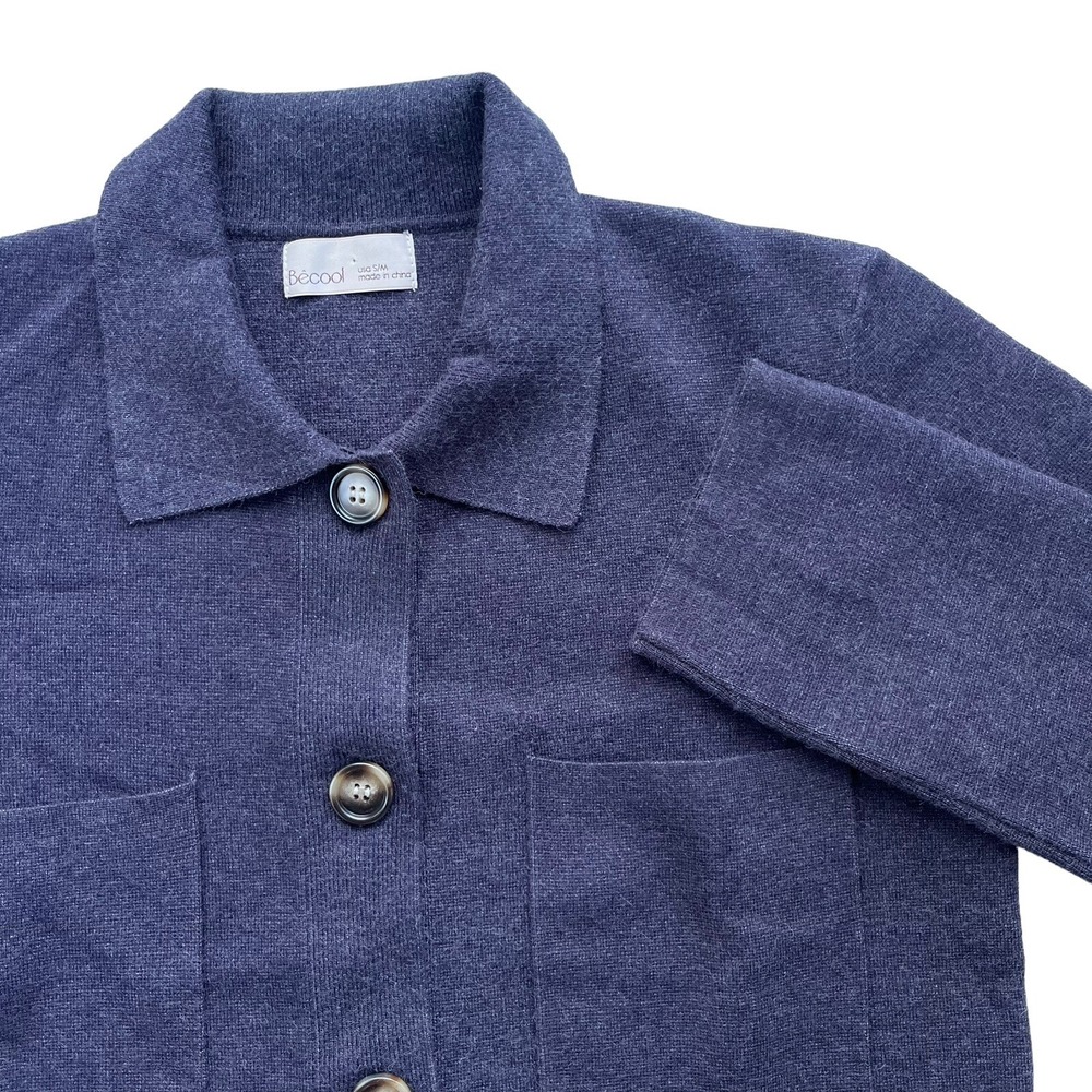 Becool Womens S/M Navy Blue Button Front Knit Cardigan Sweater Jacket 62737 Cozy
